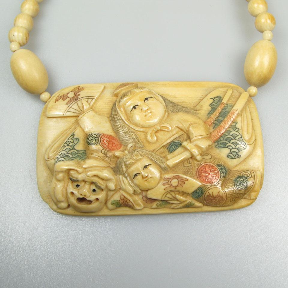 Japanese Carved And Coloured Ivory Plaque