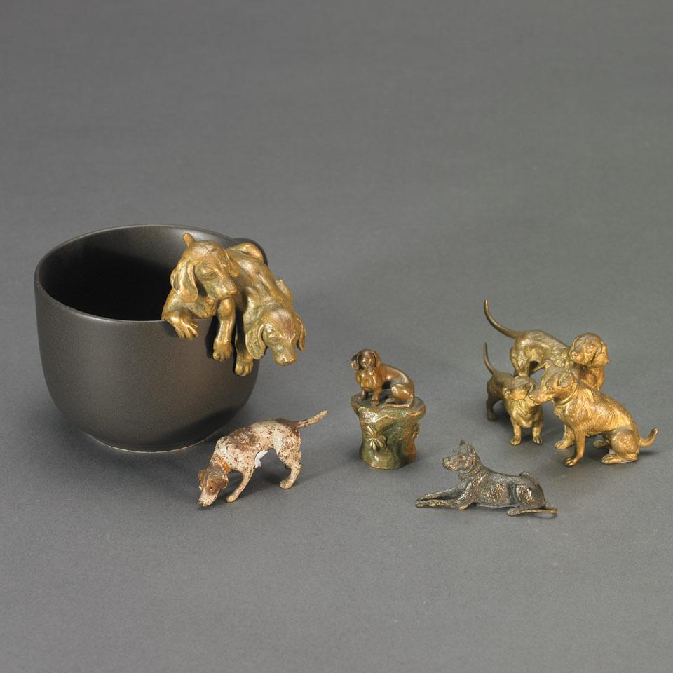 Group of Five Small Austrian Bronze Canine Figures, c. 1900