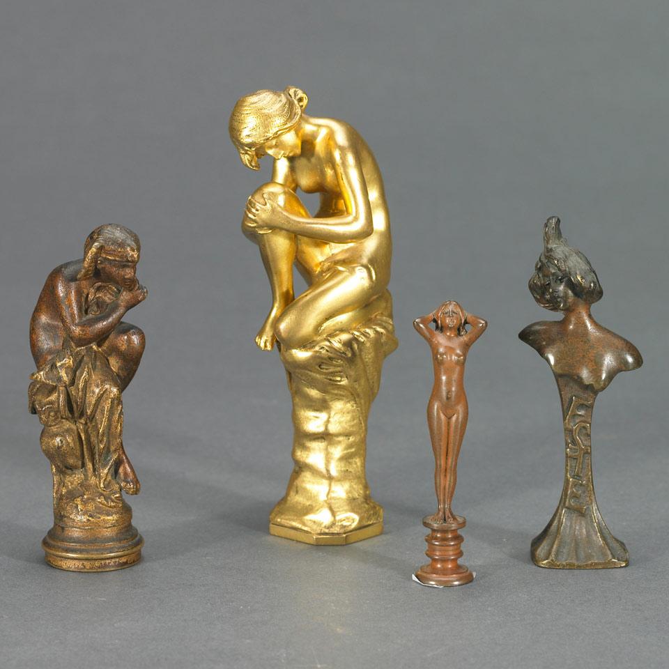 Group of Four Bronze Desk Seals, 19th century and later
