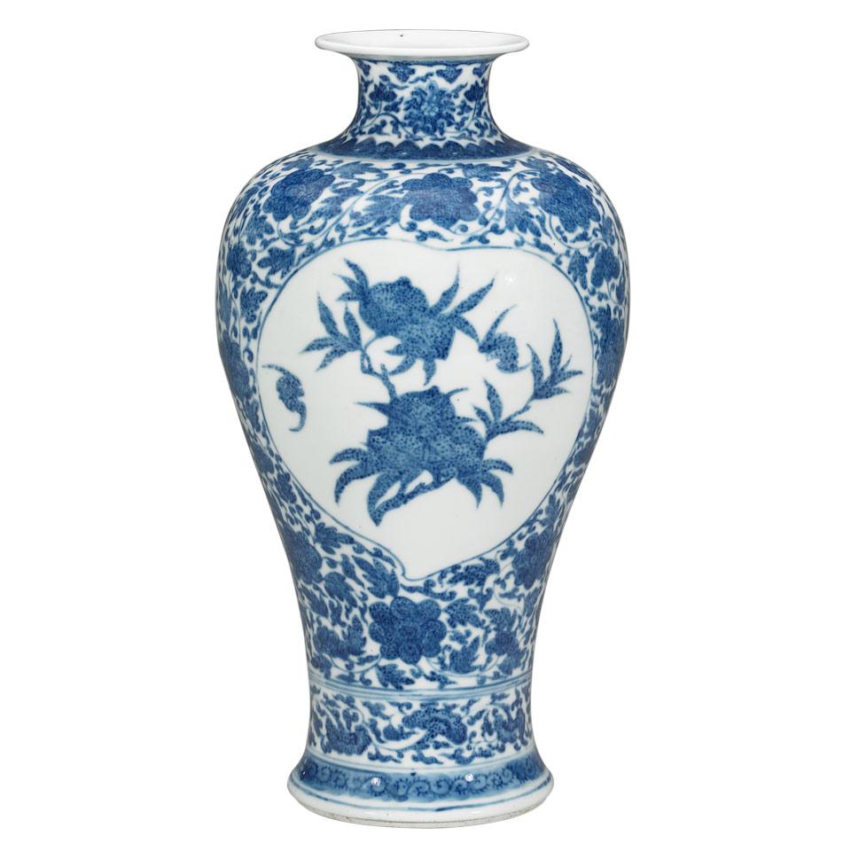 Blue and White ‘Nine Peaches’ Meiping Vase, Qianlong Mark, Qing Dynasty, Early 20th Century