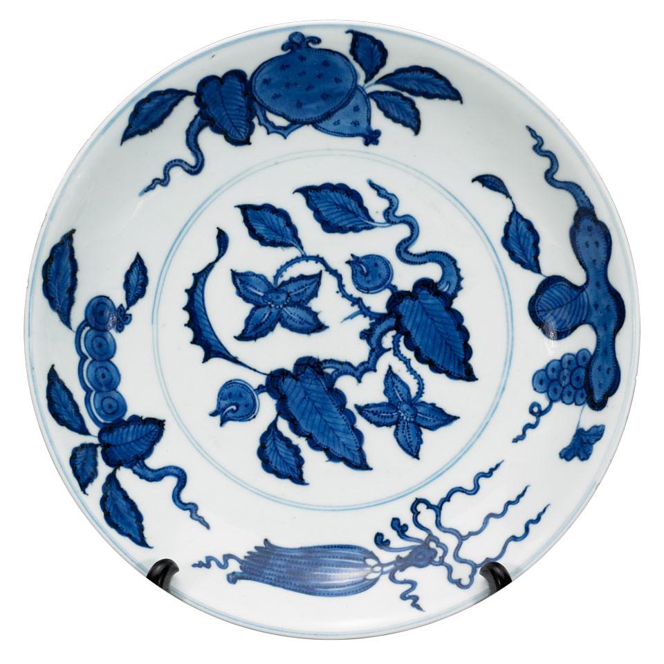Large Blue and White Charger, Xuande Mark, Kangxi Period (1664-1722)