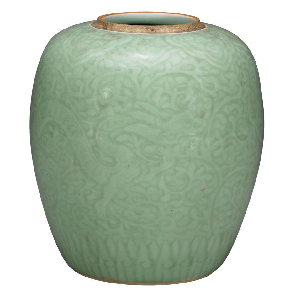 Celadon Ginger Jar, Qianlong Mark, 19th Century