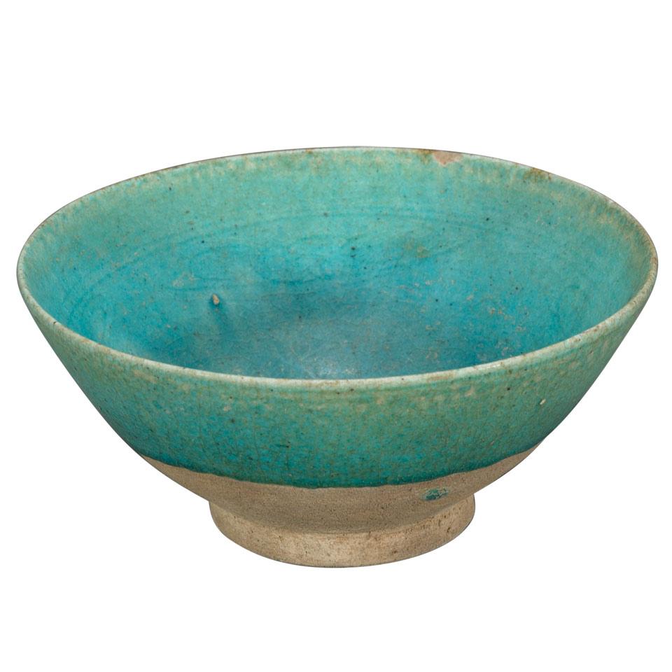 Kushan Turquoise Glazed Pottery Bowl, Persia, 13th Century
