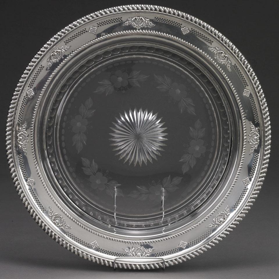 Canadian Silver Mounted Cut and Etched Glass Shallow Bowl, Henry Birks & Sons, Montreal, Que., 1946
