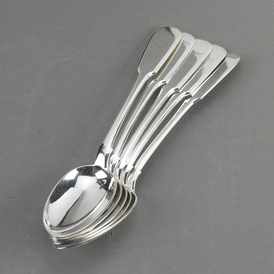 Five Russian Silver Fiddle Pattern Table Spoons, Pavel Ovchinnikov, Moscow, 1889