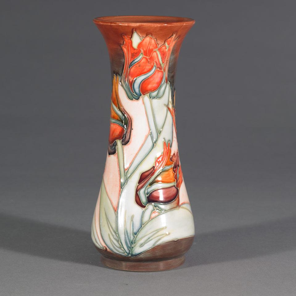 Moorcroft Red Tulip Vase, Sally Tuffin, c.1989
