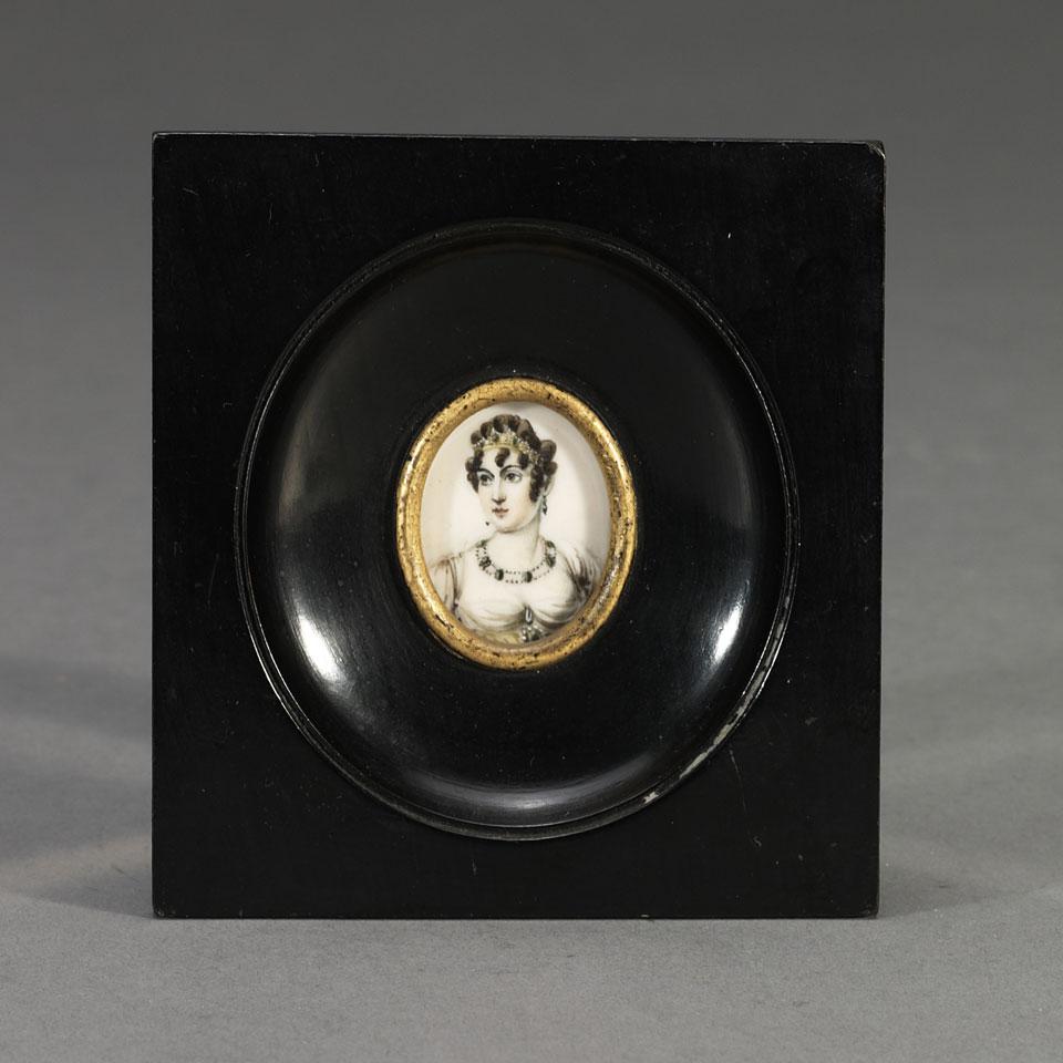  French Miniature Portrait on Ivory Oval, Giustina Pecori Suarez 1st, half, 19th centruy