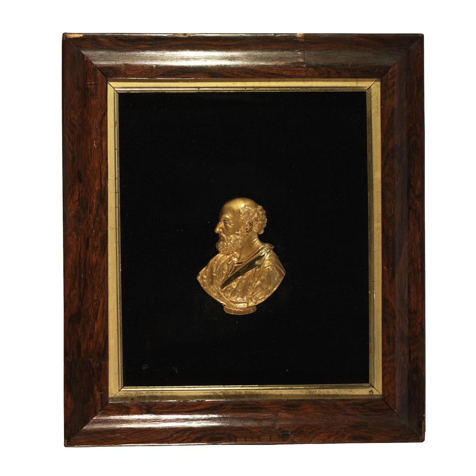 Pair of Italian Gilt Bronze Relief Portraits, Petrus and Paulus, early 19th century