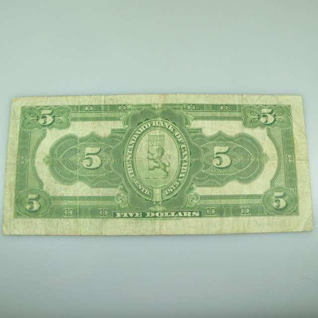 Standard Bank Of Canada 1919 $5 Bank Note
