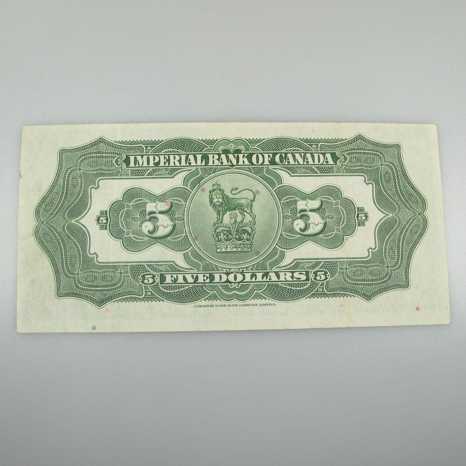 Imperial Bank Of Canada 1934 $5 Bank Note
