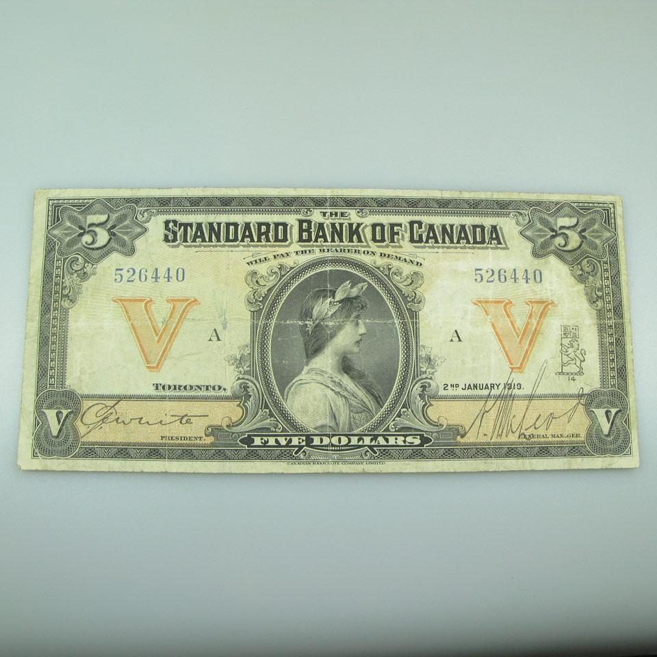 Standard Bank Of Canada 1919 $5 Bank Note
