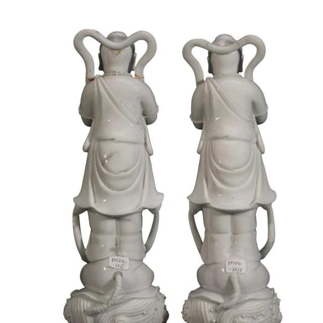 Pair of Blanc-de-Chine Buddha Attendants, Early 20th Century