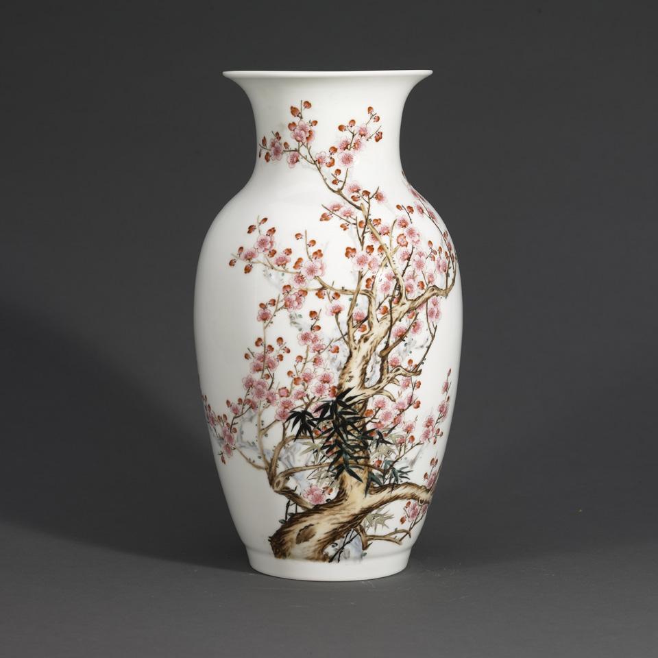 Famille Rose ‘Prunus and Bamboo’ Vase
