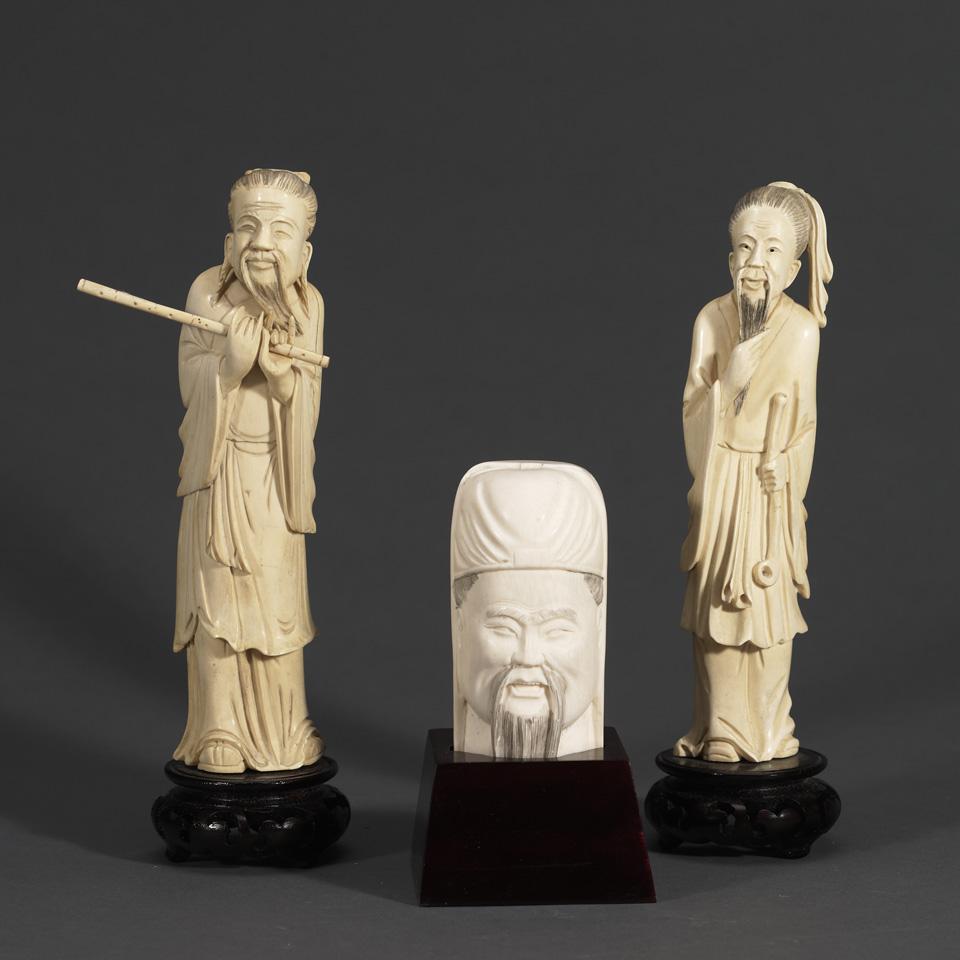 Group of Three Ivory Carved Figures