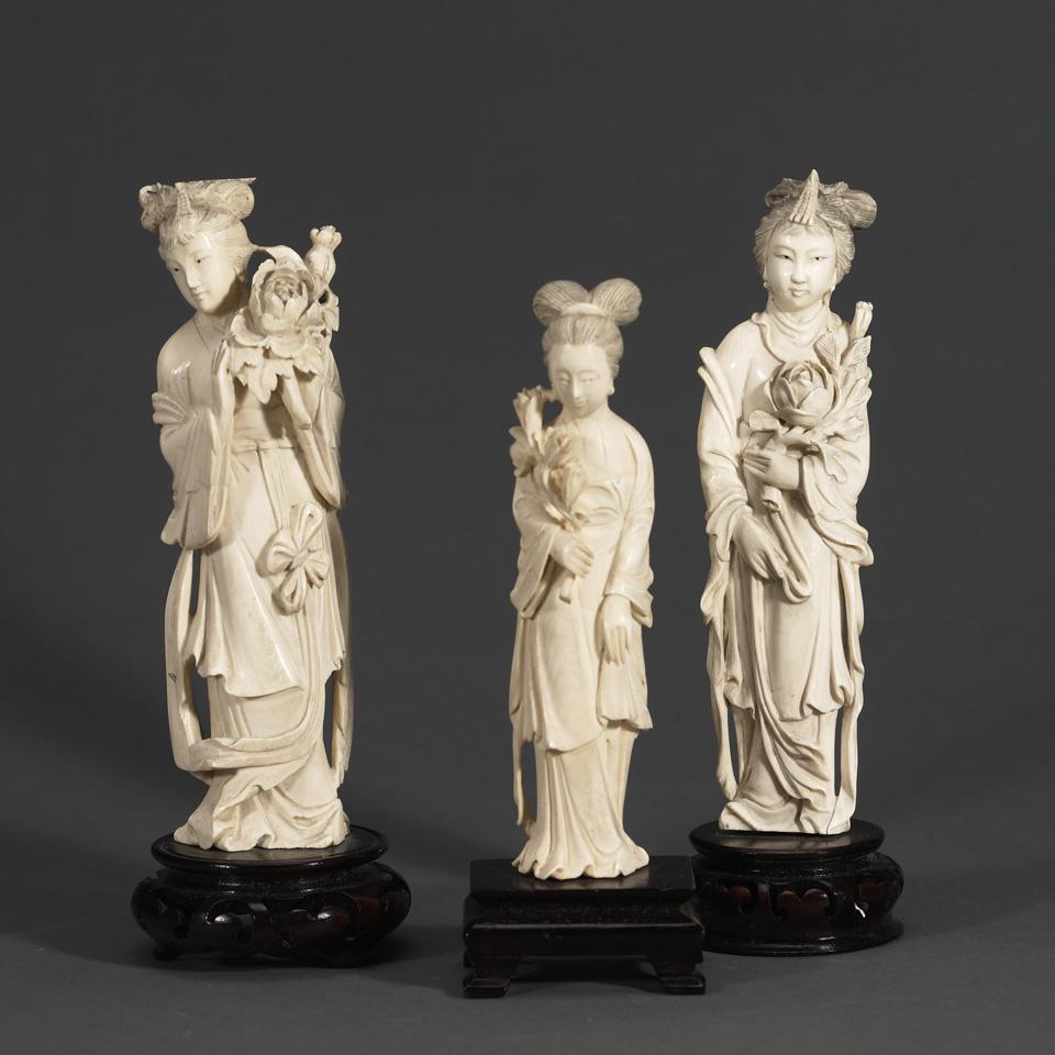 Group of Three Ivory Carved Ladies