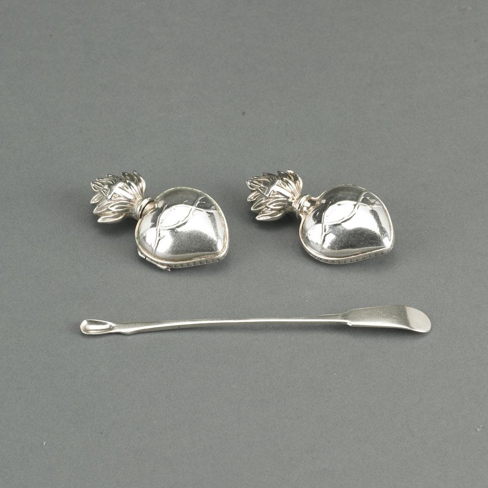 Two Canadian Silver Sacred Hearts, Hendery & Leslie, Montreal, Que., late 19th century, together with a Small Spoon, Francis Bohle, mid-19th century