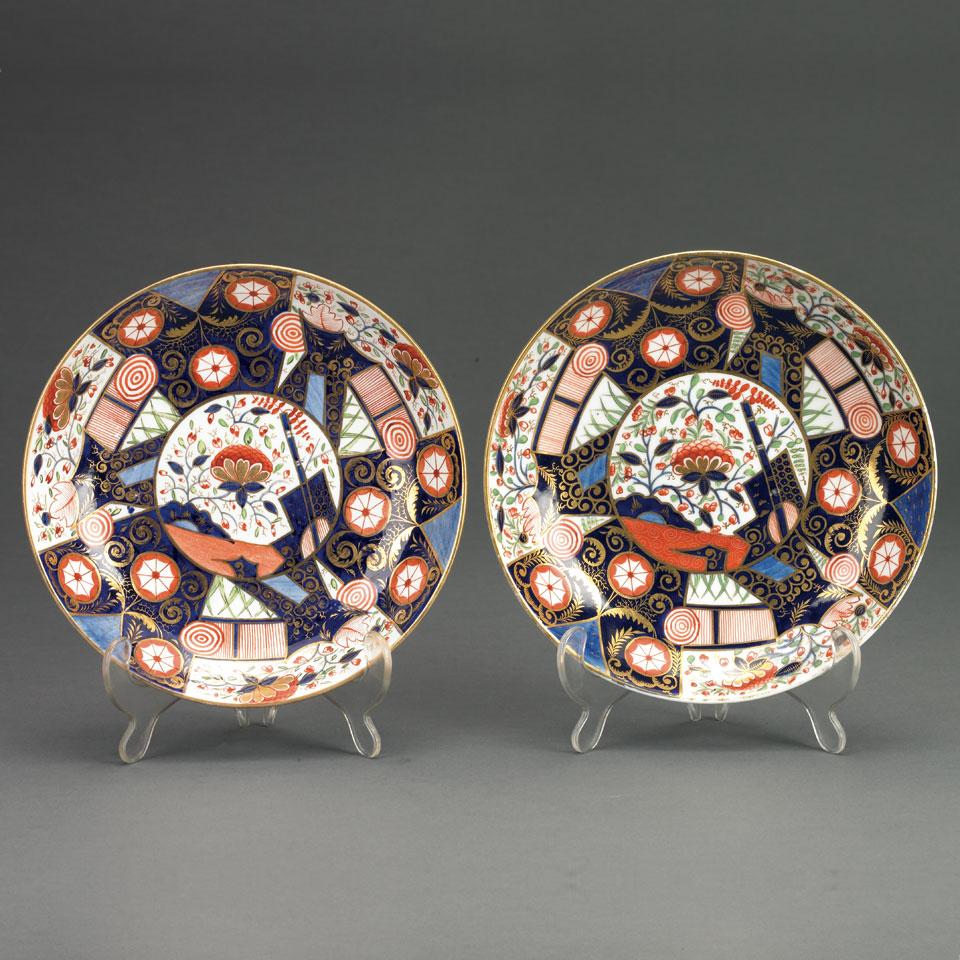 Pair of Derby Japan Patterned Saucer Dishes, c.1820