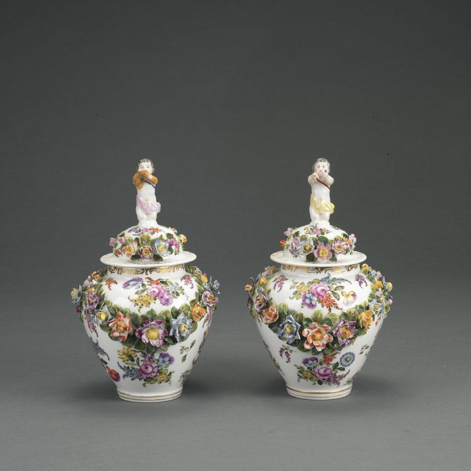 Pair of Dresden Vases and Covers, late 19th century