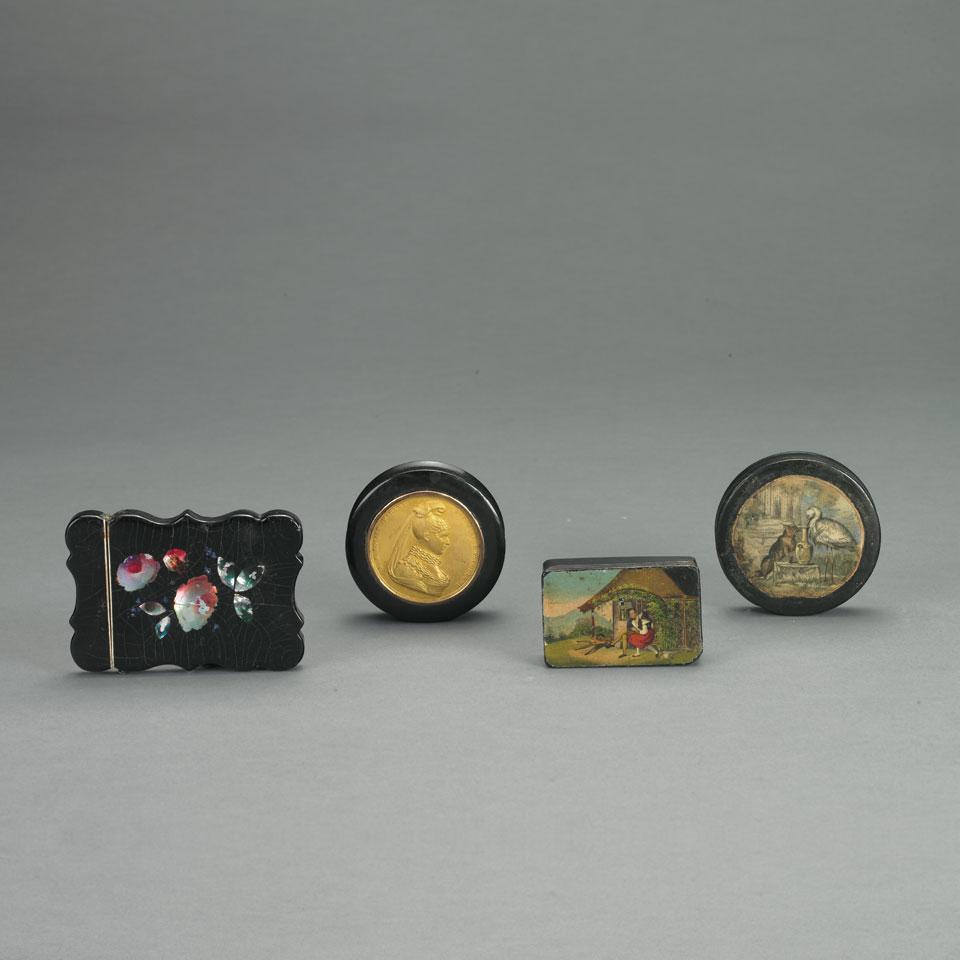 Three Paper Mâché Boxes and a Card Case, 19th century