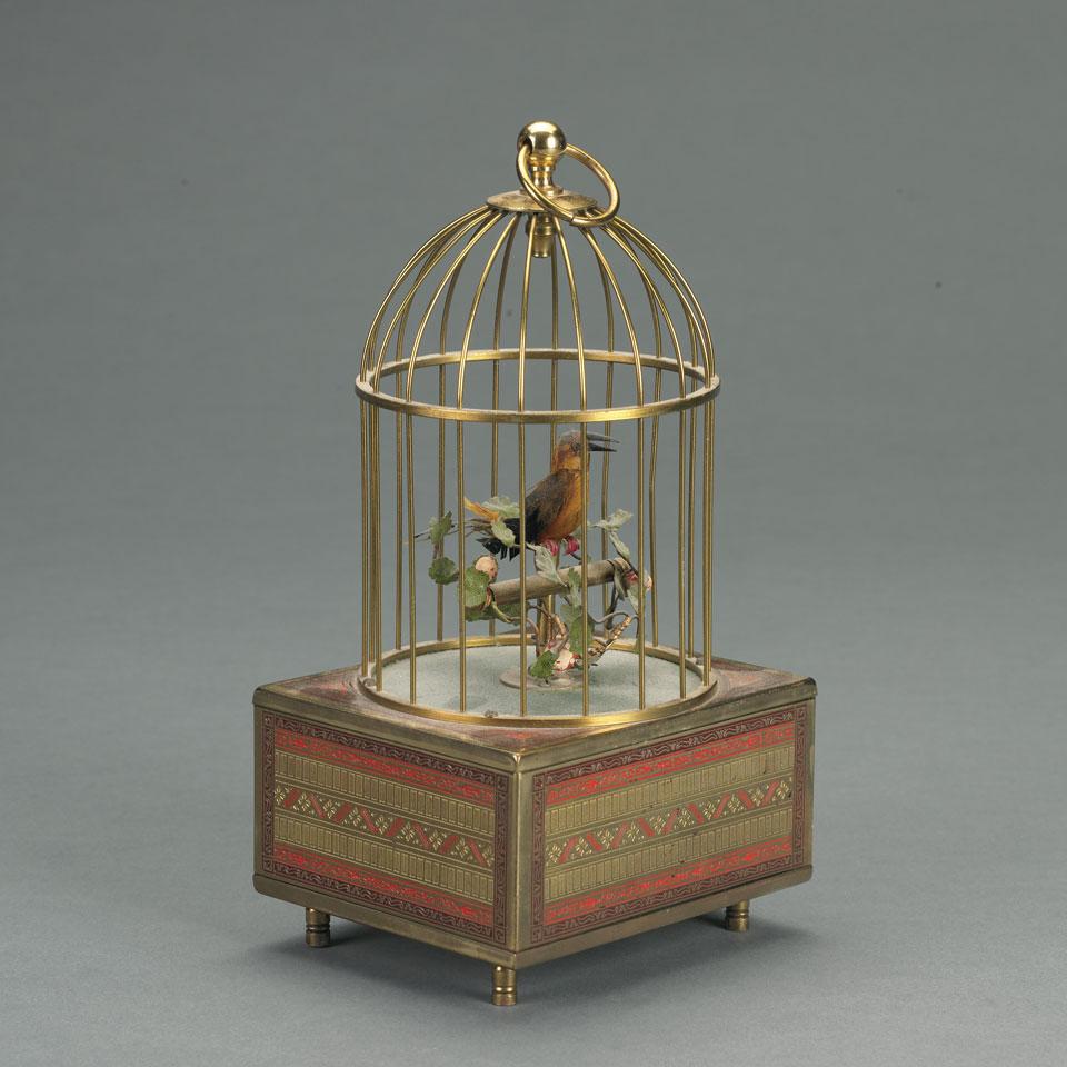 Indian Brass Caged Singing Bird Automaton, 20th century