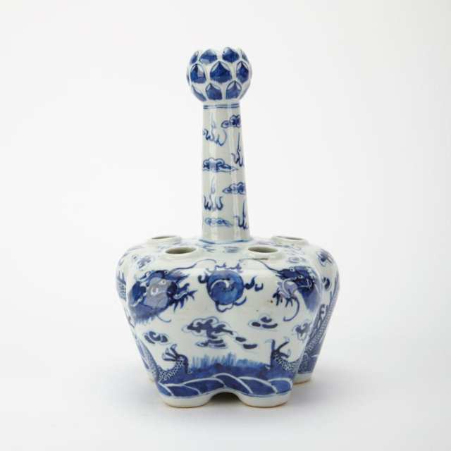 Pair of Blue and White Tulip Vases, Qianlong Mark, Early 20th Century