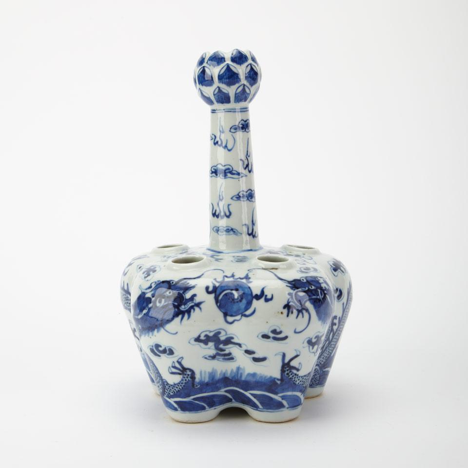 Pair of Blue and White Tulip Vases, Qianlong Mark, Early 20th Century