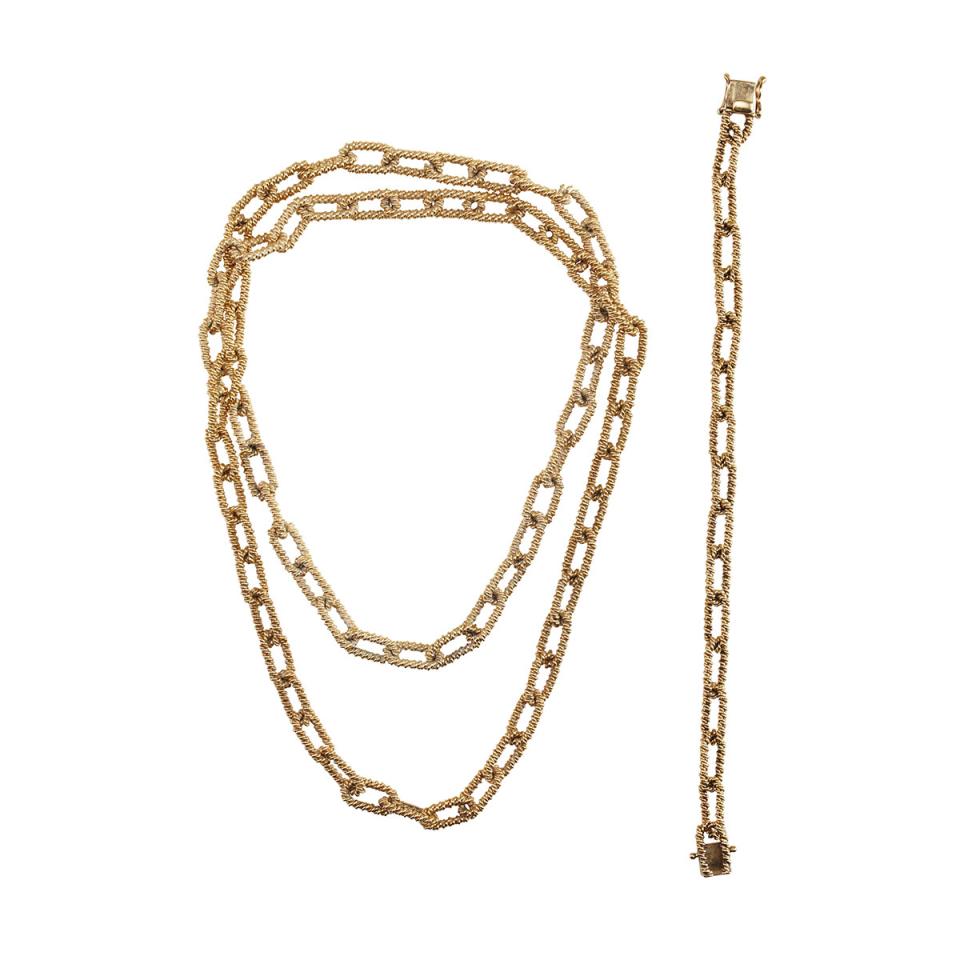 14k Yellow Gold Oval Link Endless Chain And Bracelet
