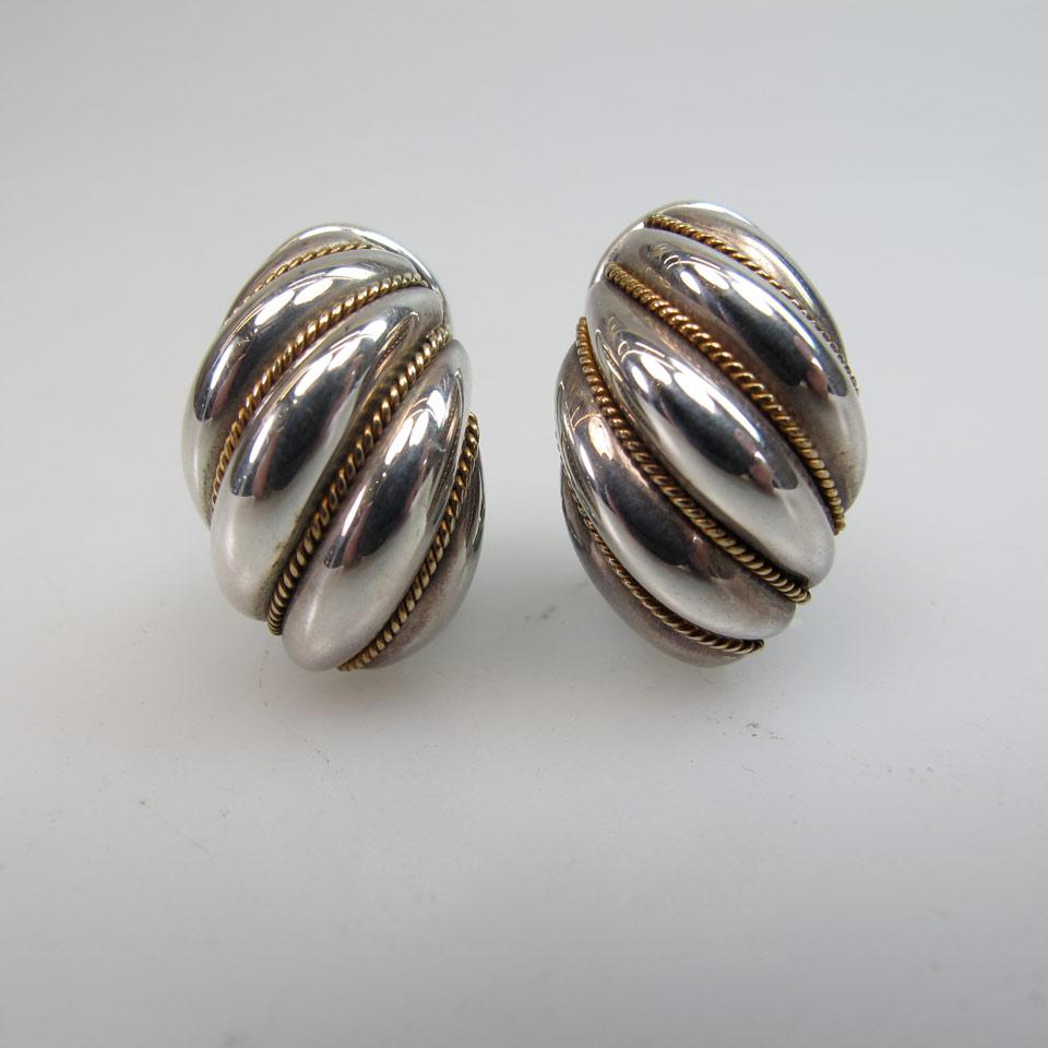 Pair Of Tiffany & Co Sterling Silver And 18k Yellow Gold Clip-Back Earrings