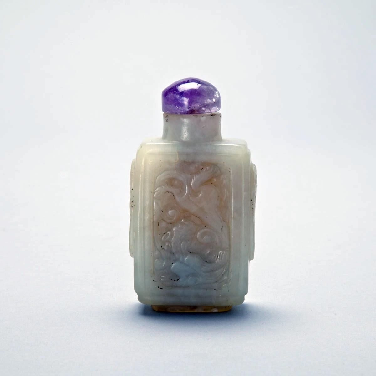 White Jade Square Form Snuff Bottle, 19th Century