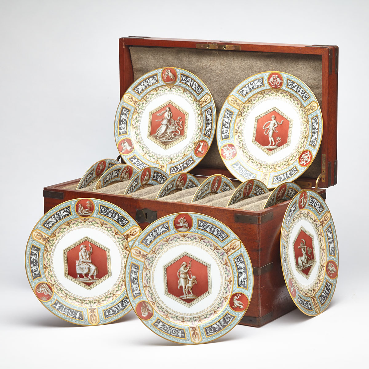 Rare Set of Twelve Russian Imperial Porcelain Dinner Plates, from the Raphael Service, periods of Alexander III and Nicholas II, 1884-1903
