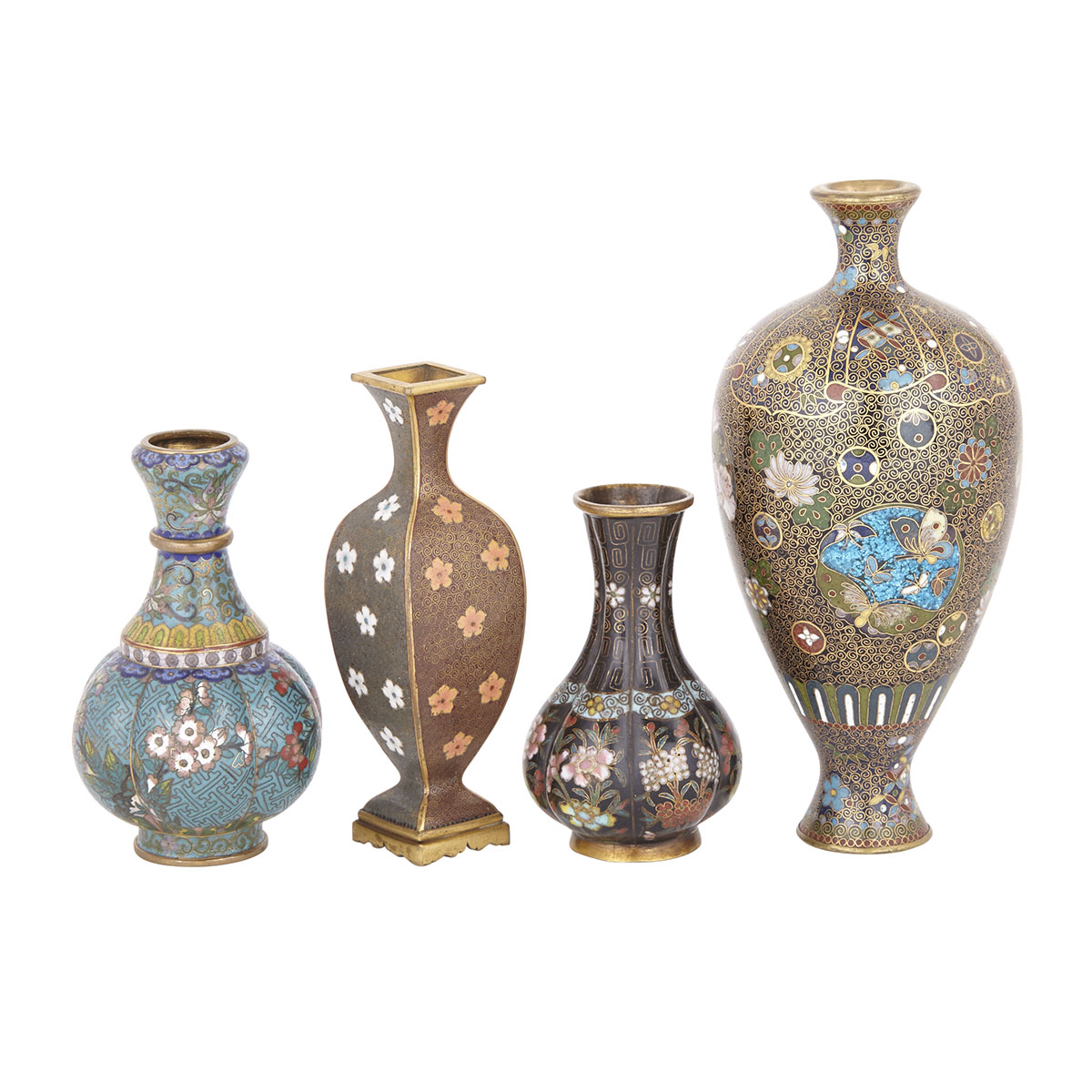 Group of Four Cloisonné Miniature Vases, Early 20th Century 