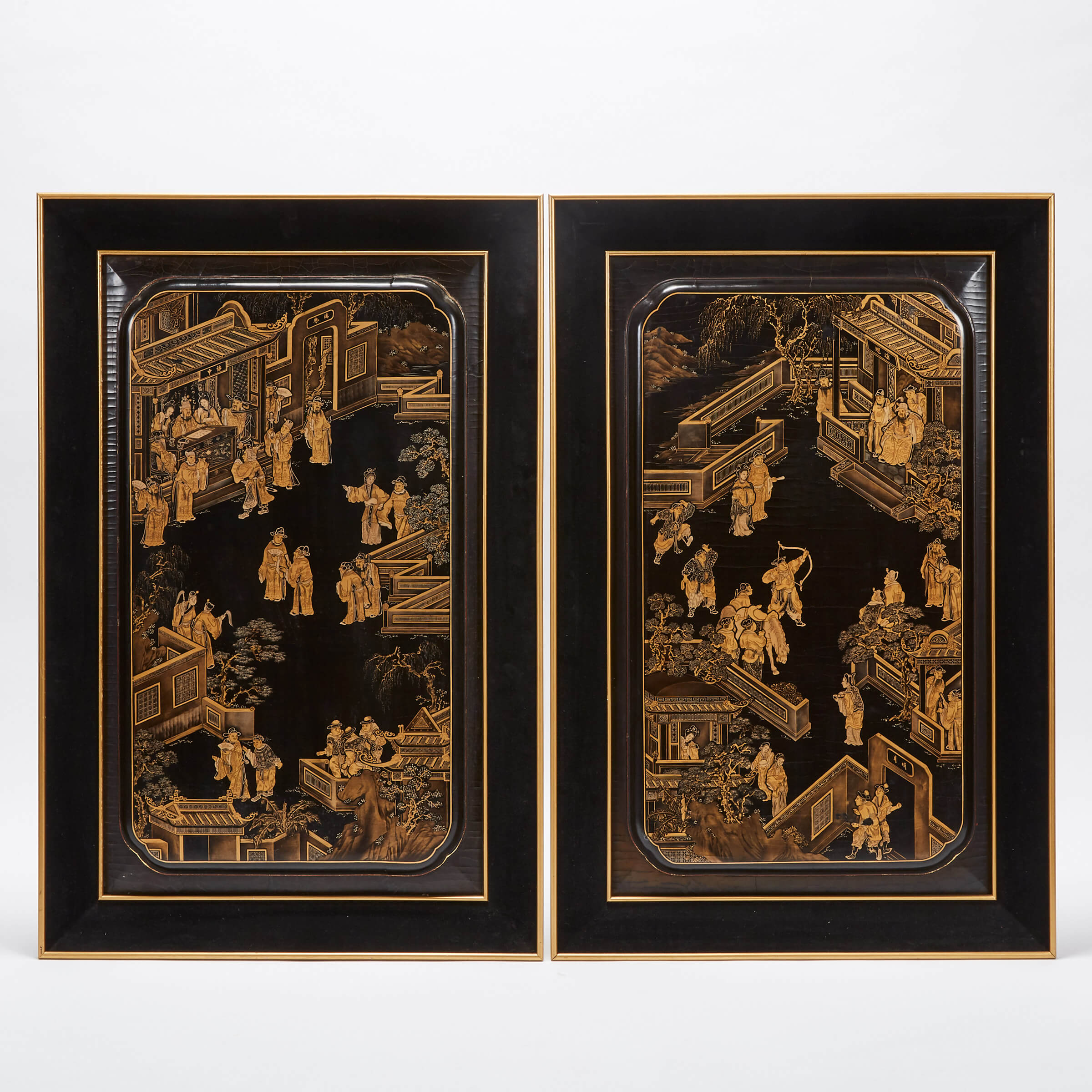 A Pair of Framed Lacquer Panels, 19th Century