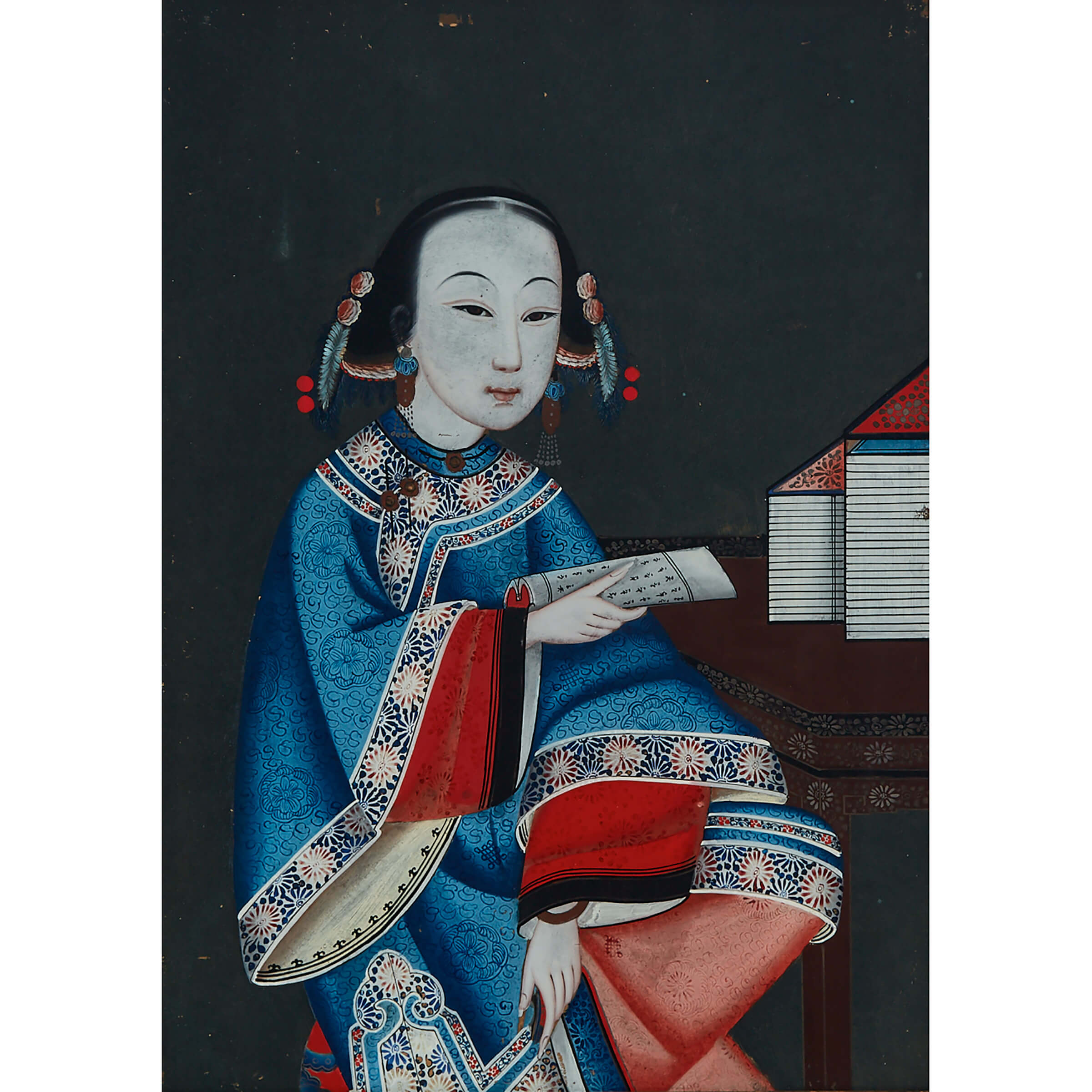 A Chinese Reverse Glass Painting of a Lady, 19th Century